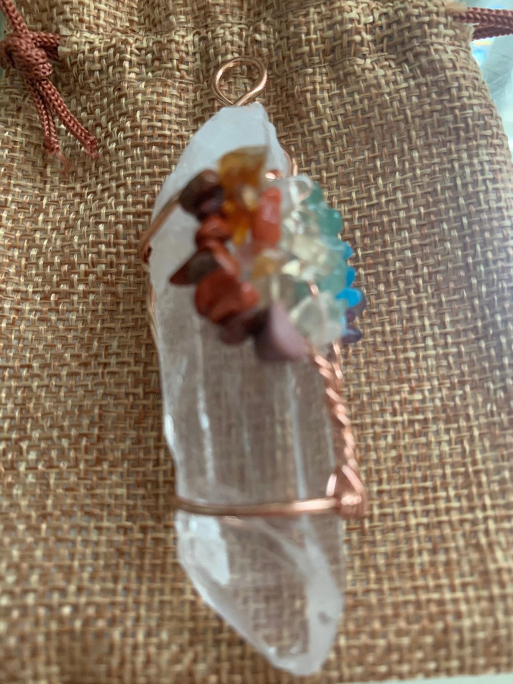 QUARTZ CRYSTAL TREE OF LIFE PENDANT WITH ROSE GOLD CHAIN