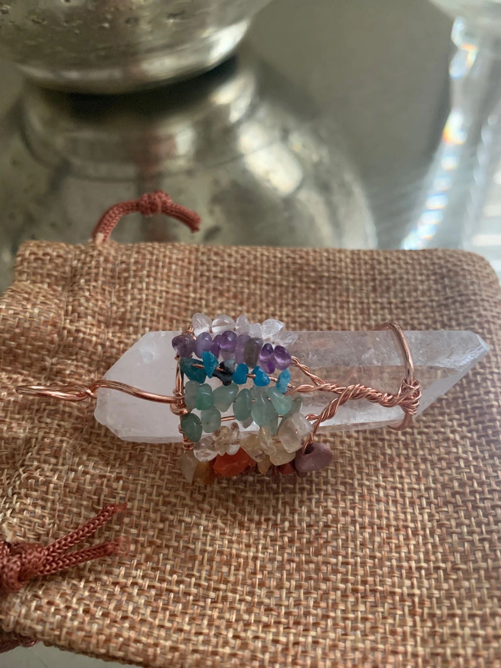 QUARTZ CRYSTAL TREE OF LIFE PENDANT WITH ROSE GOLD CHAIN