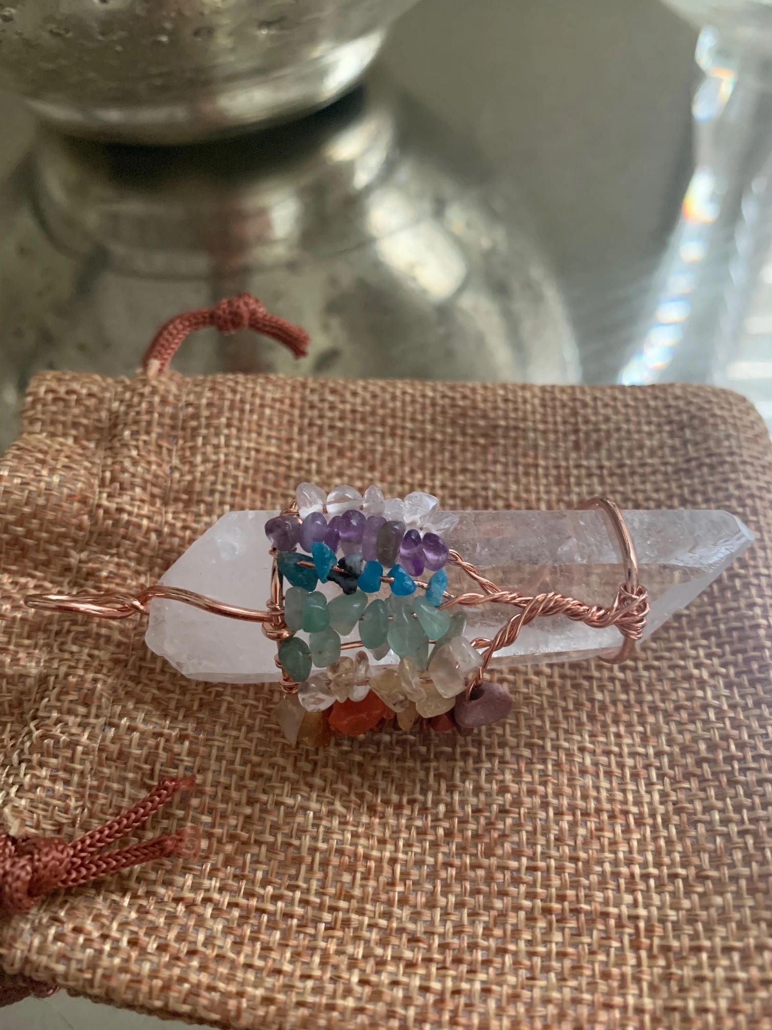 QUARTZ CRYSTAL TREE OF LIFE PENDANT WITH ROSE GOLD CHAIN