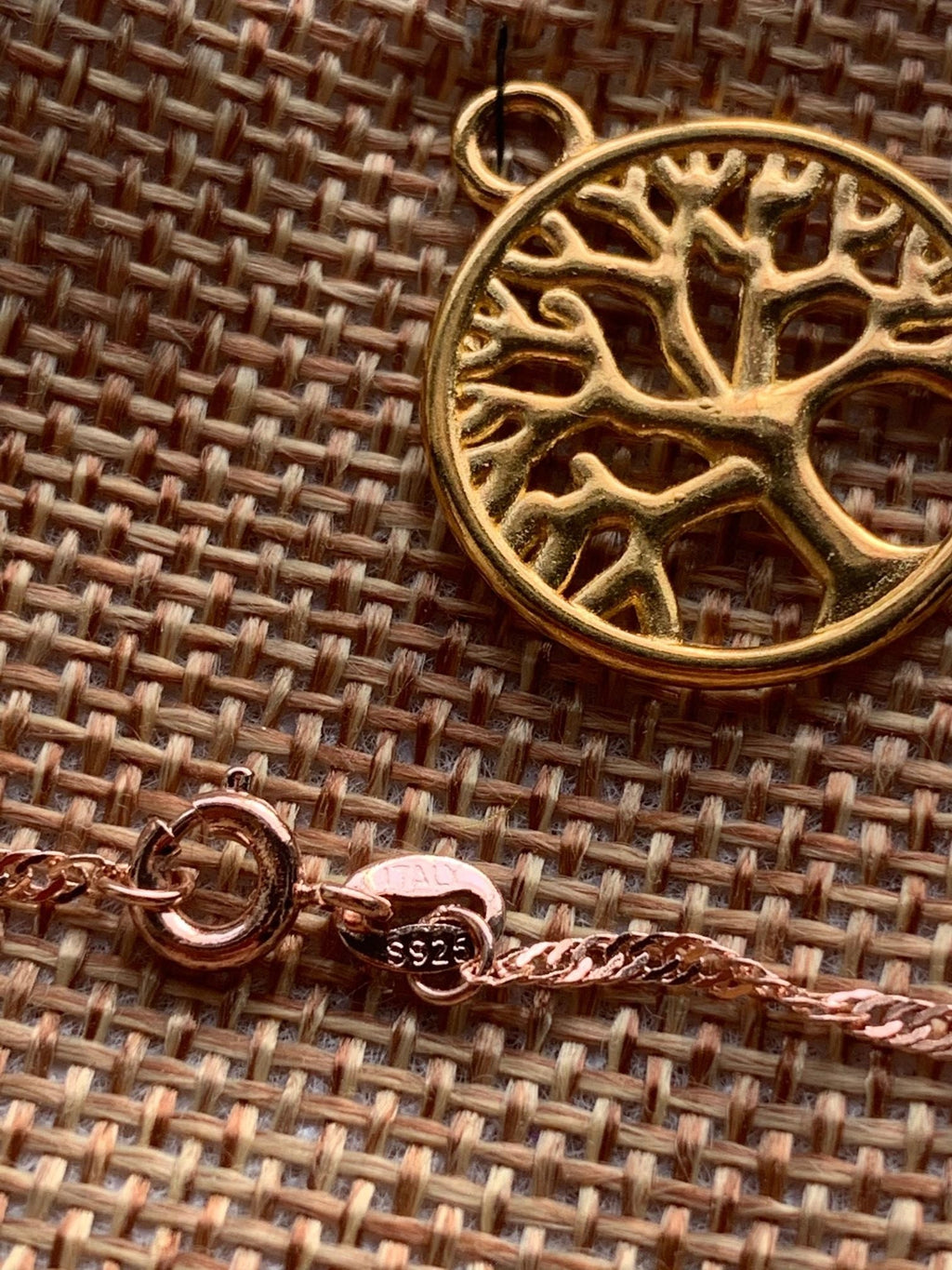 QUARTZ CRYSTAL TREE OF LIFE PENDANT WITH ROSE GOLD CHAIN