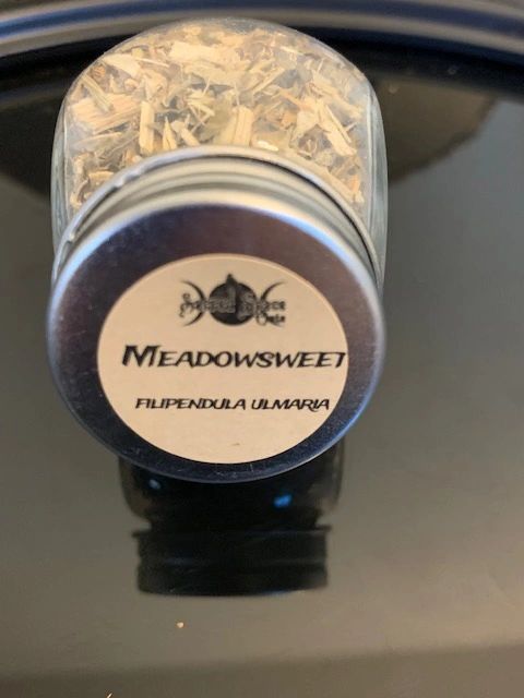 Meadowsweet in Glass herb jar